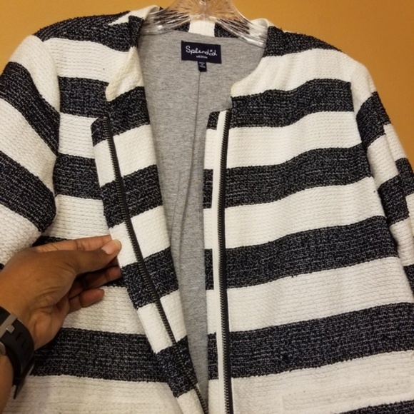 Anthropologie Splendid Navy Striped Cropped Jacket - Picture 4 of 7